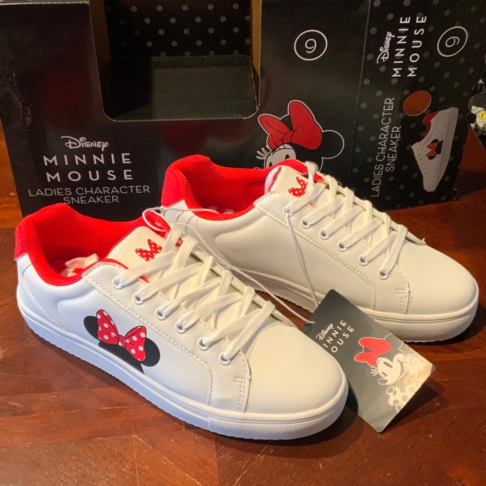 Disney Minnie Mouse White Sneakers with Red Polka Dot Bow